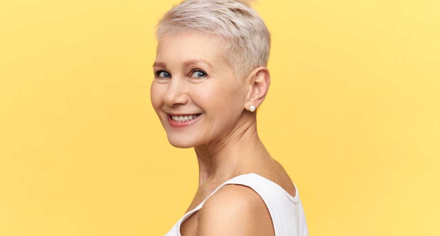 1. White Short Pixie Cut For Older Women