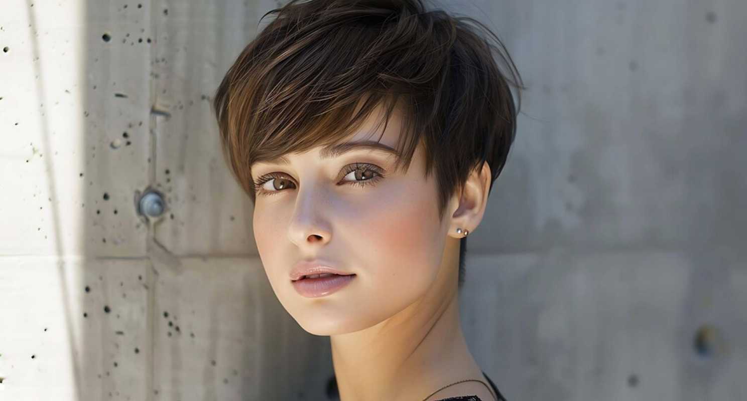 12. Short Straight Fade Pixie Cut With Baby Bangs