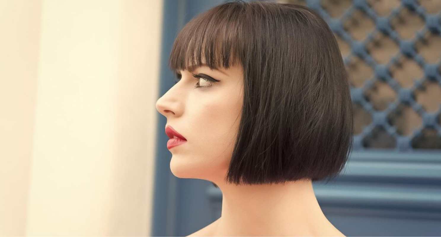 6. Ear Length Hair Straight Precision Cut With Blunt Bangs