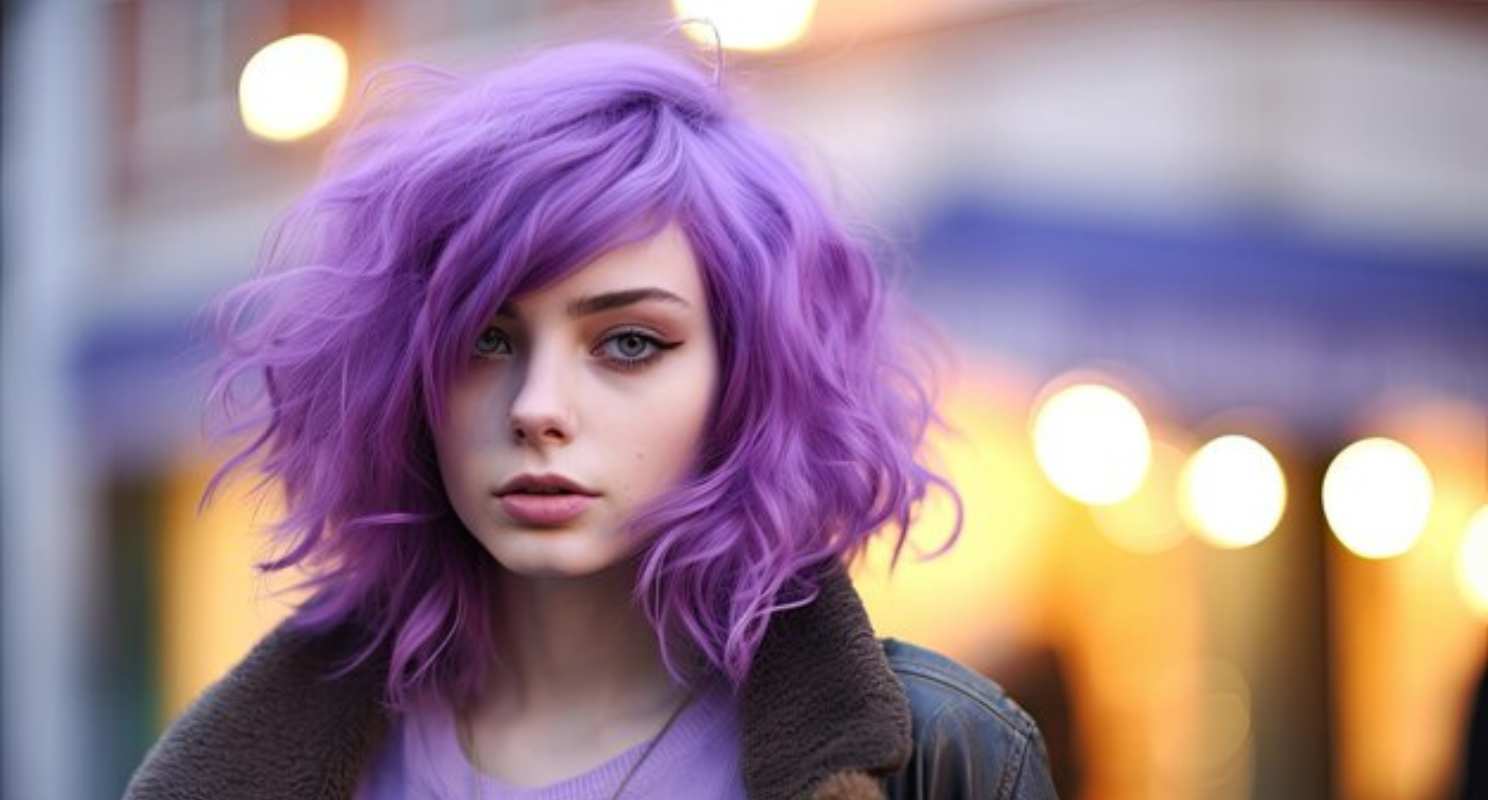 Purple Shaggy Medium Wolf Cut